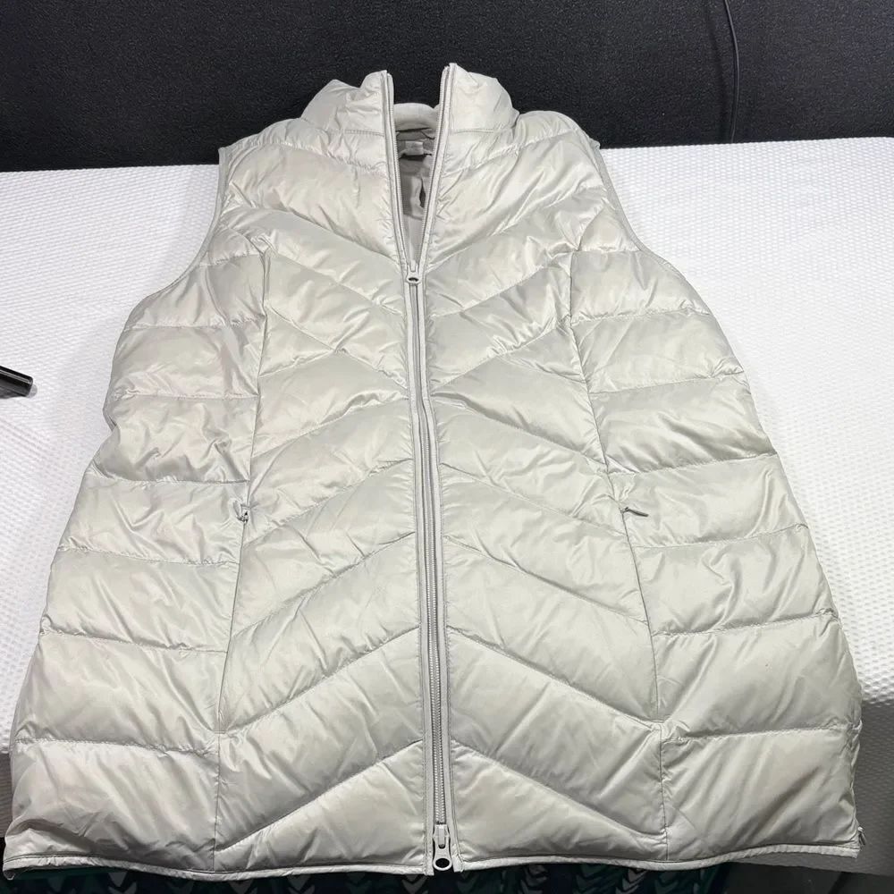 NWT J.Jill Sourced Down Quilted Long Vest Fog (light gray/silver) Size S